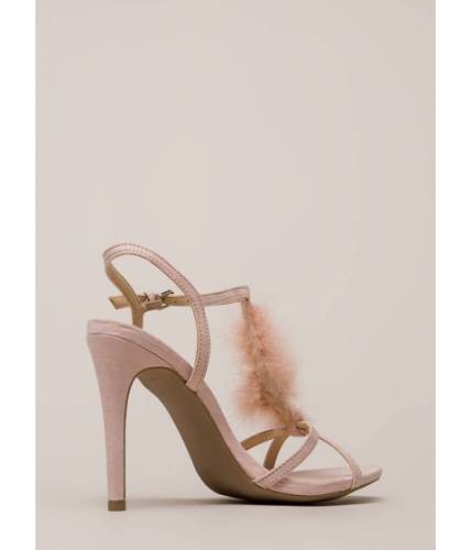 Incaltaminte femei cheapchic feather or not caged faux suede heels nude