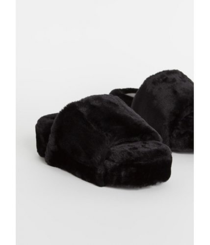 Incaltaminte femei cheapchic foot pajamas faux fur platform sandals black
