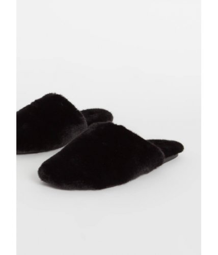 Incaltaminte femei cheapchic furry slippers faux fur slide sandals black