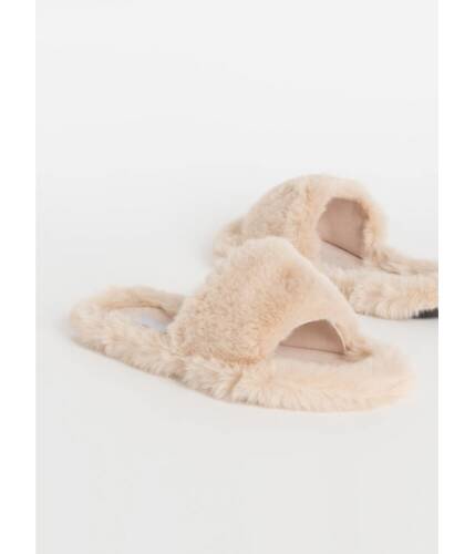 Incaltaminte femei cheapchic get comfortable faux fur slide sandals almond