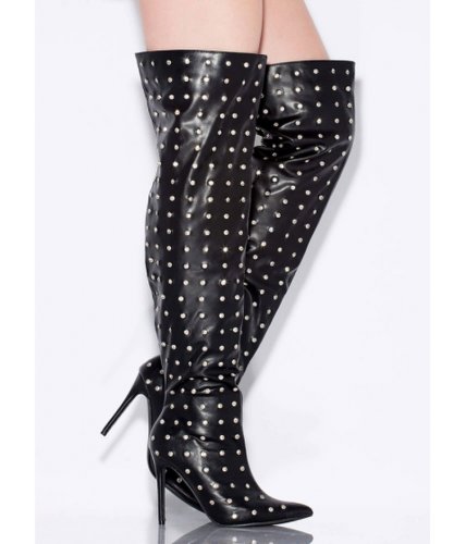 Incaltaminte femei cheapchic glam rock jewel stud thigh-high boots black