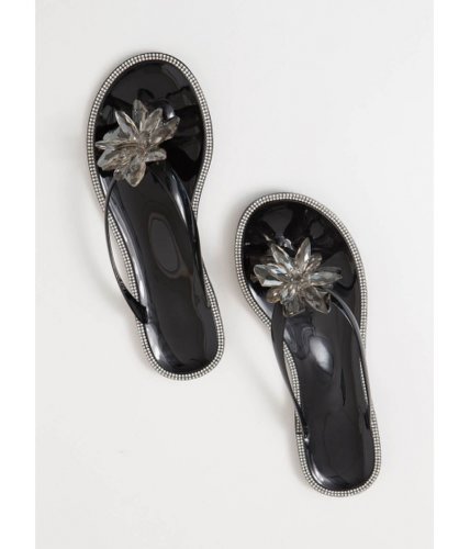 Incaltaminte femei cheapchic jewels and flowers jelly thong sandals black