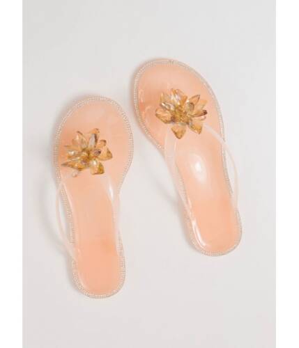 Incaltaminte femei cheapchic jewels and flowers jelly thong sandals nude