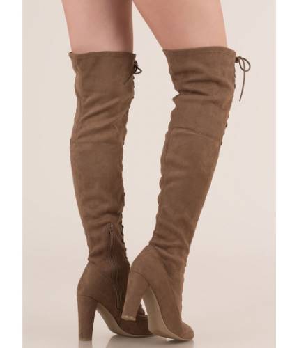 Incaltaminte femei cheapchic on corset lace-up over-the-knee boots taupe