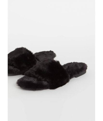 Incaltaminte femei cheapchic soft expression faux fur slide sandals black