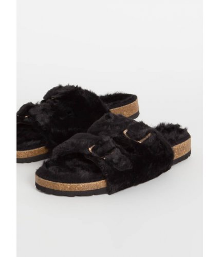 Incaltaminte femei cheapchic soft landing furry buckled slide sandals black