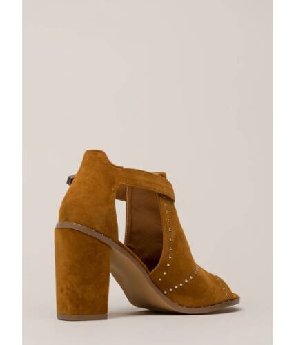 Incaltaminte femei cheapchic studs in the city cut-out chunky heels chestnut