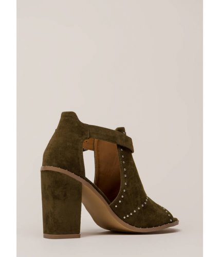 Incaltaminte femei cheapchic studs in the city cut-out chunky heels olive