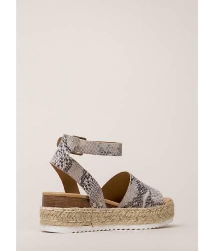 Incaltaminte femei cheapchic vacation time snake print wedge sandals beige