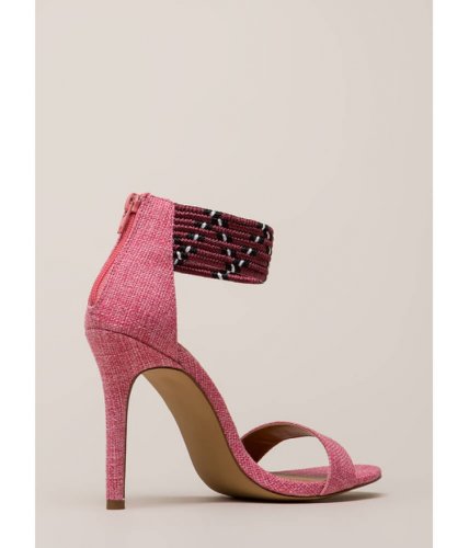 Incaltaminte femei cheapchic weave a message ankle cuff heels pink