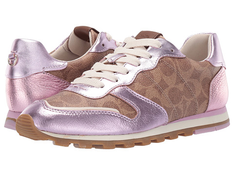 Incaltaminte femei coach c118 runner with signature coated canvas with metallic tanpink
