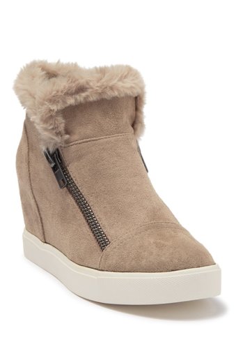 Incaltaminte femei coconuts by matisse later days faux fur trim wedge sneaker taupe micro