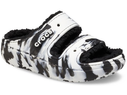 Incaltaminte femei crocs classic cozzzy sandal blackwhite marbled