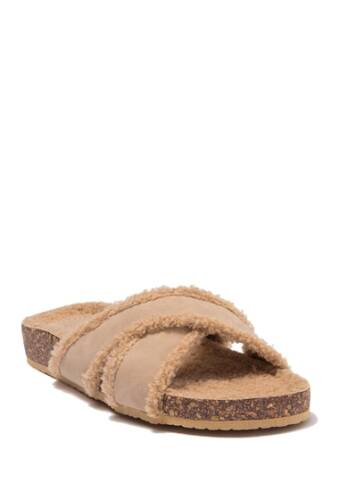 Incaltaminte femei danskin tranquil crisscross faux fur slide sandal natural