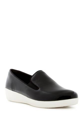 Incaltaminte femei fitflop superskate crinkle leather sneaker loafer black white