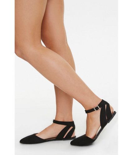 Incaltaminte femei forever21 faux suede ankle-strap cutout flats black