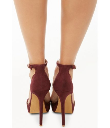 Incaltaminte femei forever21 faux suede ankle-strap platform heels wine