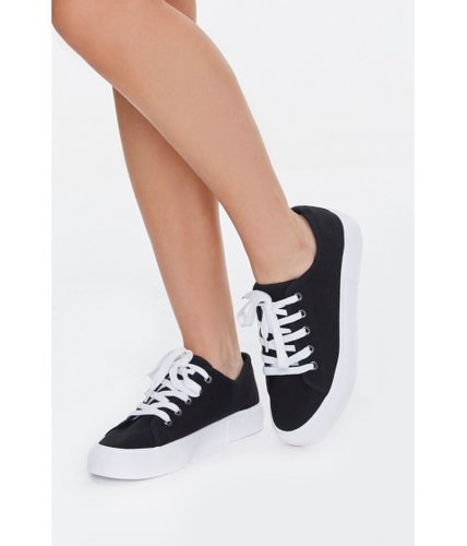 Incaltaminte femei forever21 lace-up canvas sneakers black