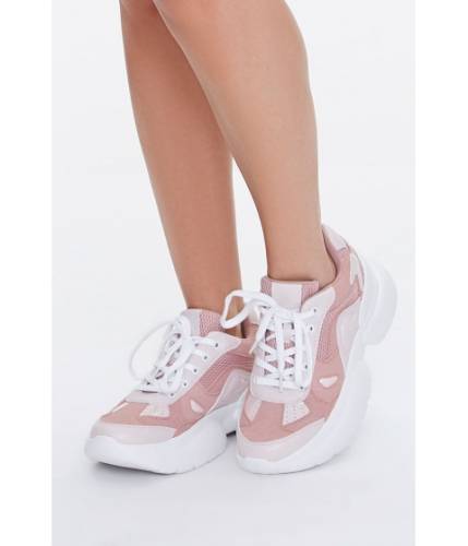 Incaltaminte femei forever21 lace-up platform sneakers pink