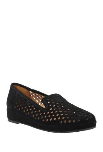Incaltaminte femei lamour des pieds clemence perforated wedge loafer black kid sued