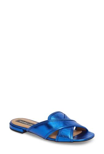Incaltaminte femei marc jacobs aurora leather metallic slide sandal blue