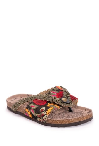 Incaltaminte femei muk luks elaine embroidered floral footbed sandal olive