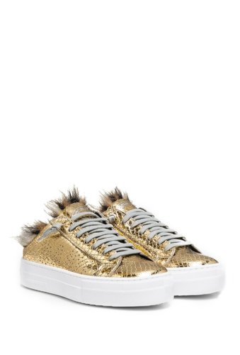 Incaltaminte femei p448 clara metallic leather faux fur lined platform sneaker gold gloss