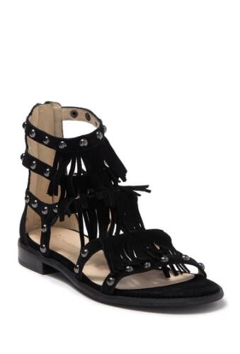 Incaltaminte femei pelle moda helen studded fringe gladiator sandal black
