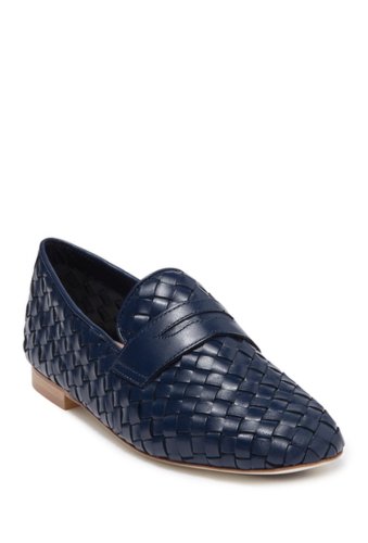 Incaltaminte femei ron white hand woven napa leather penny slot loafer navy