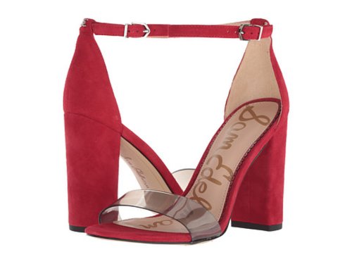Incaltaminte femei sam edelman yaro ankle strap sandal heel cleardeep red vinylsuede leather
