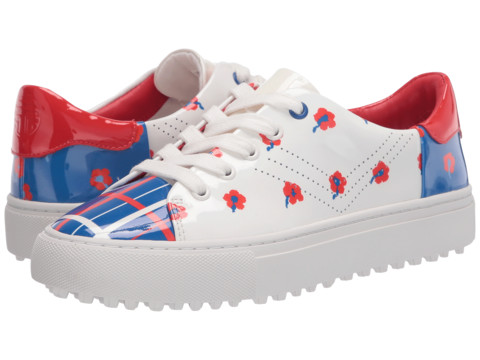 Incaltaminte femei tory burch patent printed perforated lace-up golf sneaker multi prints