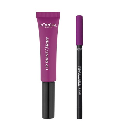 Ruj de buze + creion contur l'oreal lip kit paint 207 wuthering purple