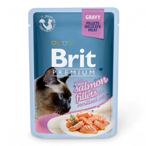 Brit cat delicate cu somon in sos pentru pisici sterilizate, 85 g