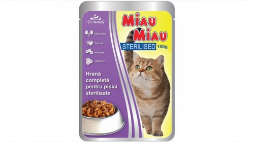 Hrana umeda pisici, miau miau, sterilised, 100g