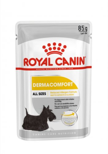 Royal canin dermacomfort adult hrana umeda caine, prevenirea iritatiilor pielii (loaf), 85 g