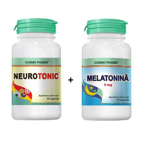 Pachet neurotonic, 30 capsule + melatonina 3 mg, 10 capsule, cosmopharm