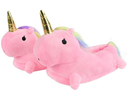 Papuci de casa heekpek, model unicorni, textil, roz/auriu
