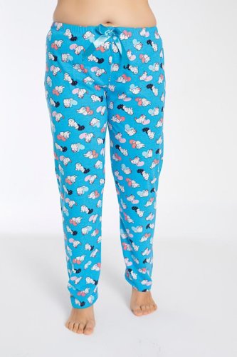 Pantaloni de pijama dama batal, model albastru cu pisici