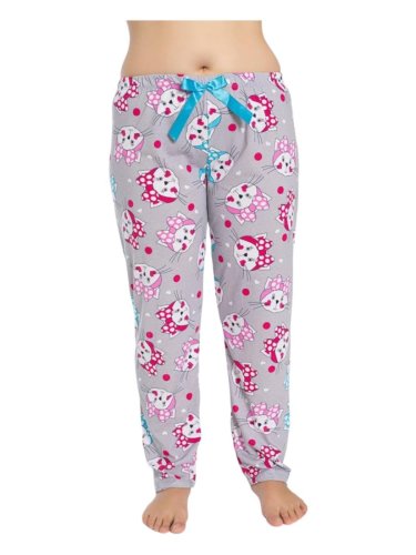 Pantaloni de pijama dama batal, model gri cu pisicute