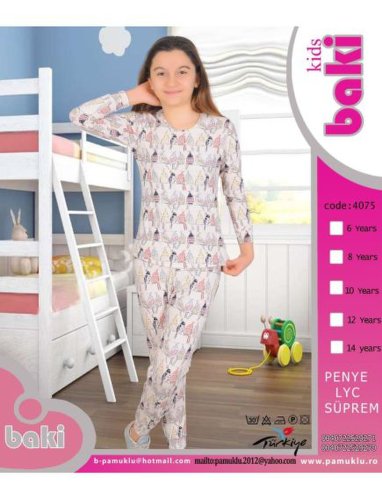 Pijama fete cu model imprimat, baki, birds