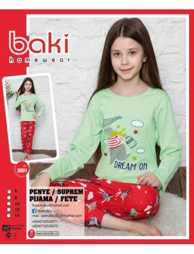 Pijama fete cu model imprimat, baki, dream on
