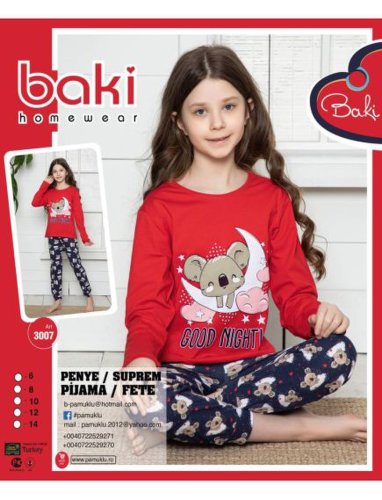 Pijama fete cu model imprimat, baki, good night