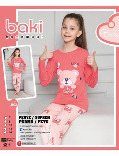Pijama fete cu model imprimat, baki, love