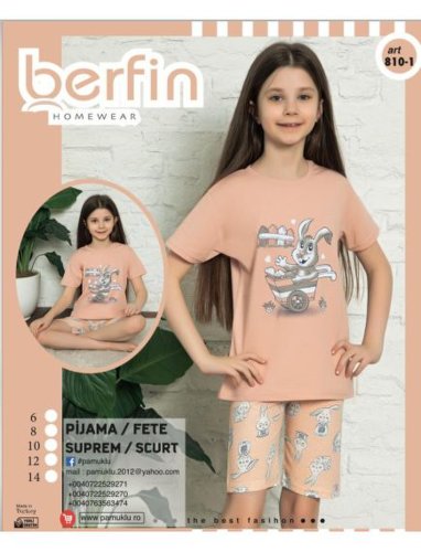 Pijama fete cu model imprimat, berfin, bunny