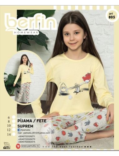 Pijama fete cu model imprimat, berfin, fun