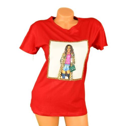 Tricou rosu fashion girl pentru dama - cod 36603