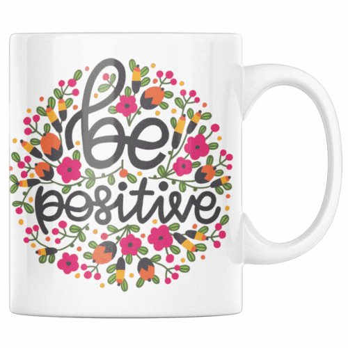 Cana personalizata pentru mama din ceramica, priti global, imprimata cu flori si mesaj be positive, 330 ml