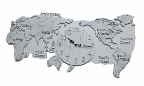 Ceas harta lumii in relief, 80x40 cm alb