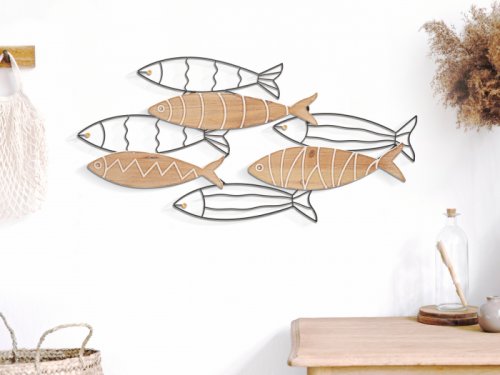 Decoratiune de perete fish, fier mdf, negru natural, 30x60x2 cm