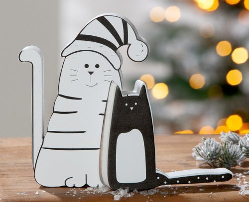 Pisicute amuzante, cat, mdf, alb negru, set 2, 2x18.5x15 cm